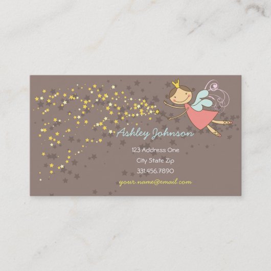 Whimsical Sweet Pink Fairy Princess & Magic Stars Visitekaartje (Voorkant)