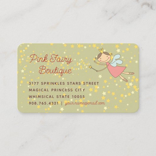 Whimsical Sweet Pink Fairy Princess & Magic Stars Visitekaartje (Voorkant)