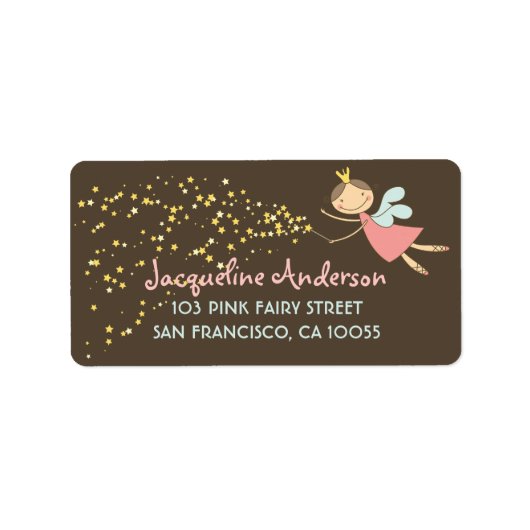 Whimsical Sweet Pink Fairy Princess Stars Adres Etiket (Voorkant)