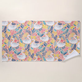 Whimsical Sweet Swans op Bord Roze Strandlaken