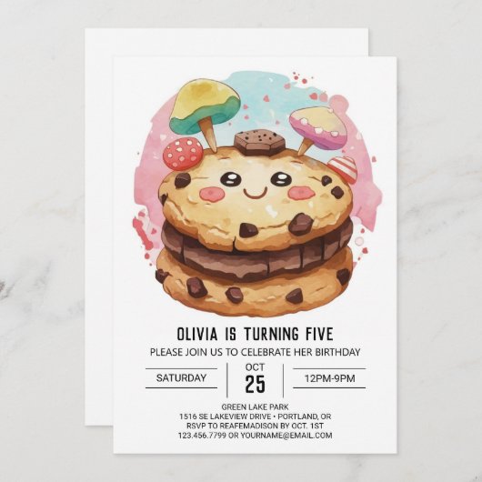 Whimsical Sweets Kinder Cookies Verjaardag Kaart (Voorkant / Achterkant)