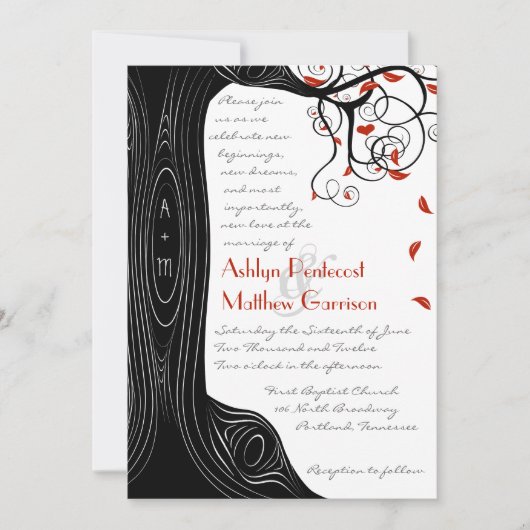 Whimsical Swirl Black & Red Birds in een boom Kaart (Voorkant)