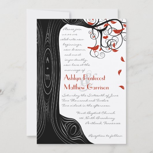 Whimsical Swirl Black & Red Birds in een boom Kaart (Voorkant)