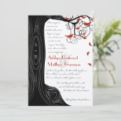 Whimsical Swirl Black & Red Birds in een boom Kaart (Staand voorkant)