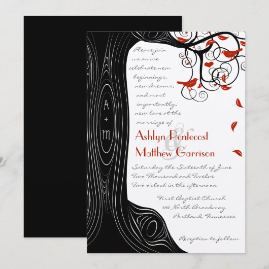 Whimsical Swirl Black & Red Birds in een boom Kaart (Voorkant / Achterkant)