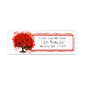 Whimsical Swirl Heart Red Tree Pink Trim op wit Etiket (Voorkant)