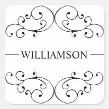 Whimsical Swirl Monogram Label Sticker Seal