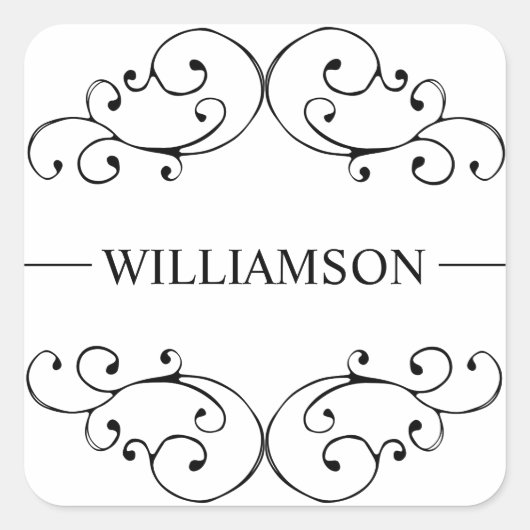 Whimsical Swirl Monogram Label Sticker Seal (Voorkant)