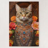Whimsical Tabby met mooie sieraden en bloemen Legpuzzel (Verticaal)