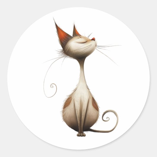 Whimsical Tan Smug Cat Illustratie Ronde Sticker (Voorkant)