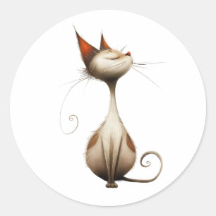 Whimsical Tan Smug Cat Illustratie Ronde Sticker