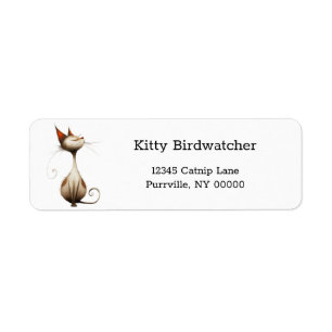 Whimsical Tan Smug Cat Illustration Retouradres Etiket