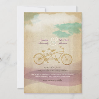 Whimsical Tandem Bicycle Waterverf Custom Wedding Kaart