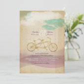 Whimsical Tandem Bicycle Waterverf Wedding Invite Kaart (Staand voorkant)