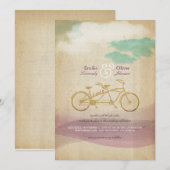 Whimsical Tandem Bicycle Waterverf Wedding Invite Kaart (Voorkant / Achterkant)