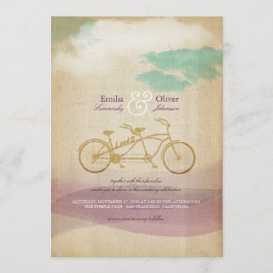 Whimsical Tandem Bicycle Waterverf Wedding Invite Kaart