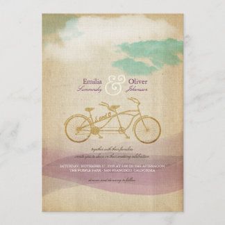 Whimsical Tandem Bicycle Waterverf Wedding Invite Kaart