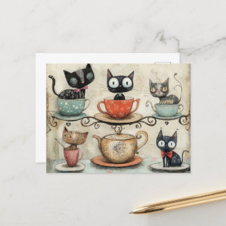 Whimsical Tea Cup Katten Briefkaart