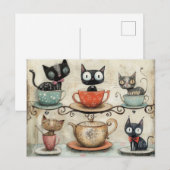 Whimsical Tea Cup Katten Briefkaart (Voorkant / Achterkant)