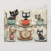 Whimsical Tea Cup Katten Briefkaart (Voorkant)