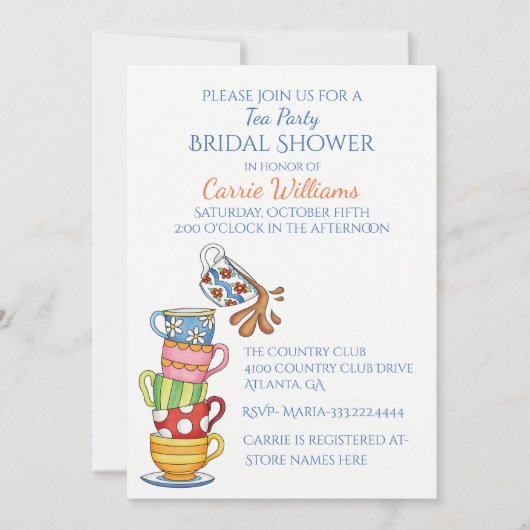Whimsical Tea Cups Bridal Shower Invitation Kaart (Voorkant)