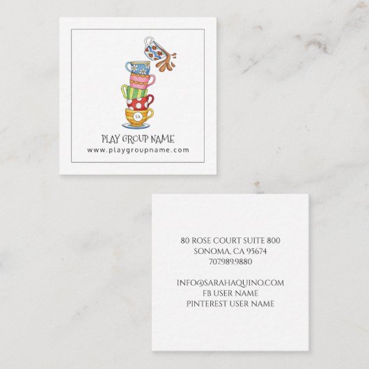 Whimsical Tea Cups Mama Speel Groep Custom Contactkaartje (Voorkant / Achterkant)