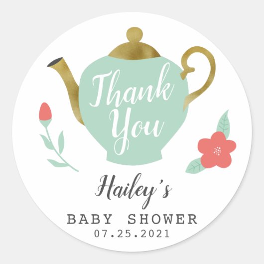 Whimsical Tea Party Baby shower Favor Ronde Sticker (Voorkant)