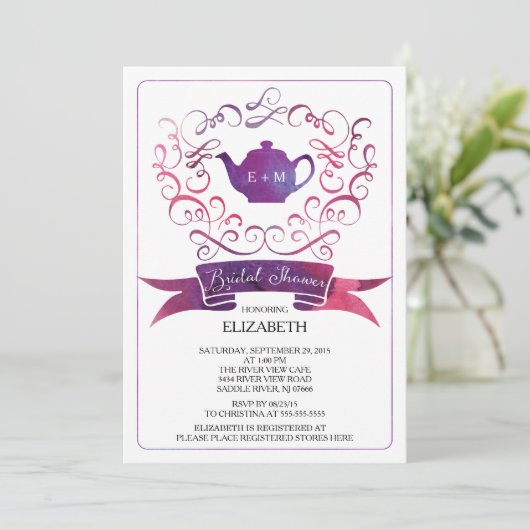 Whimsical Tea Party Bruids Douche Uitnodiging (Staand voorkant)