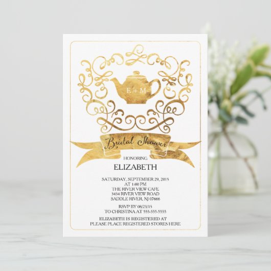 Whimsical Tea Party Bruids Douche Uitnodiging (Staand voorkant)