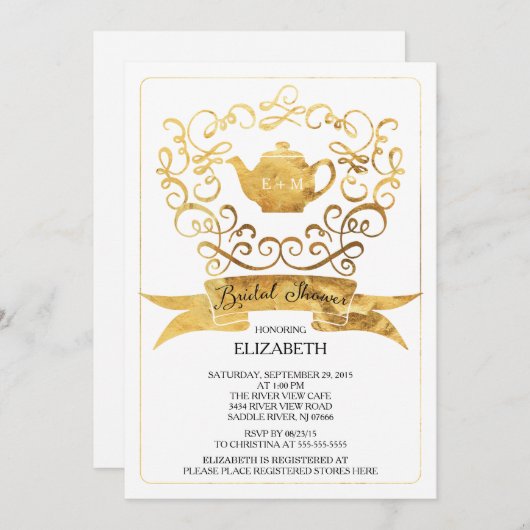 Whimsical Tea Party Bruids Douche Uitnodiging (Voorkant / Achterkant)