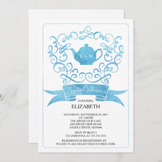 Whimsical Tea Party Bruids Douche Uitnodiging (Voorkant / Achterkant)