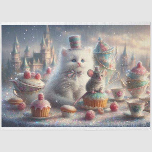 Whimsical Tea Party Cat Mouse Decoupage Tissuepapier (Voorkant)