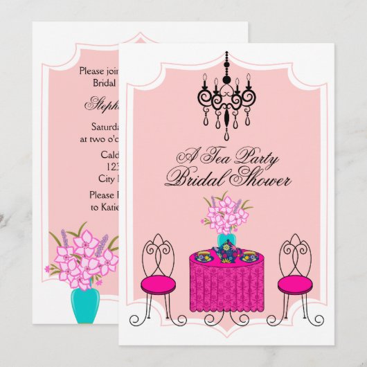 Whimsical Tea Party Kaart (Voorkant / Achterkant)