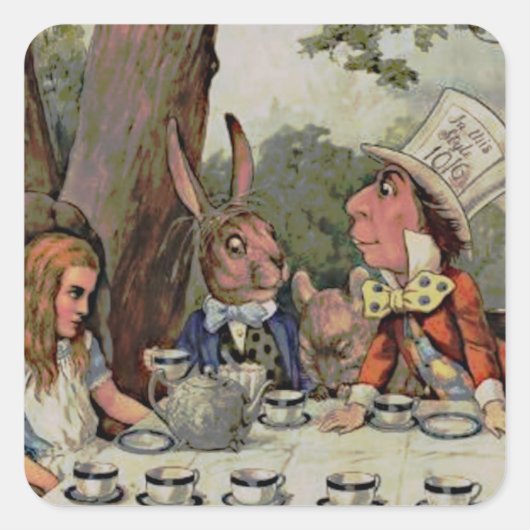 Whimsical Tea Party MadHatter Vierkante Sticker (Voorkant)
