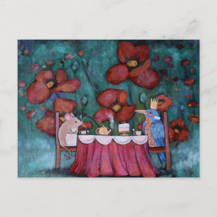 Whimsical Tea Party Muis en Vogel Briefkaart
