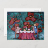 Whimsical Tea Party Muis en Vogel Briefkaart (Voorkant / Achterkant)