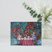Whimsical Tea Party Muis en Vogel Briefkaart (Staand voorkant)