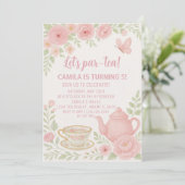 Whimsical Tea Party verjaardagsuitnodiging voor ki Kaart (Staand voorkant)