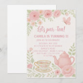 Whimsical Tea Party verjaardagsuitnodiging voor ki Kaart (Voorkant / Achterkant)