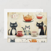 Whimsical Tea Pot Katten Briefkaart (Voorkant / Achterkant)