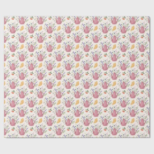 Whimsical Tea Time Doodle Wrapping Paper Cadeaupapier (Vlak)