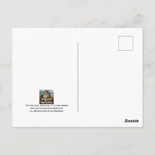 Whimsical Tea Time Mouse Blue Bonnet Waterverf Briefkaart (Achterkant)