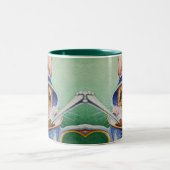 Whimsical Tea Time Mouse Blue Bonnet Waterverf Tweekleurige Koffiemok (Center)