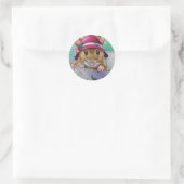 Whimsical Tea Time Mouse Pink Bonnet Waterverf Ronde Sticker (Tas)