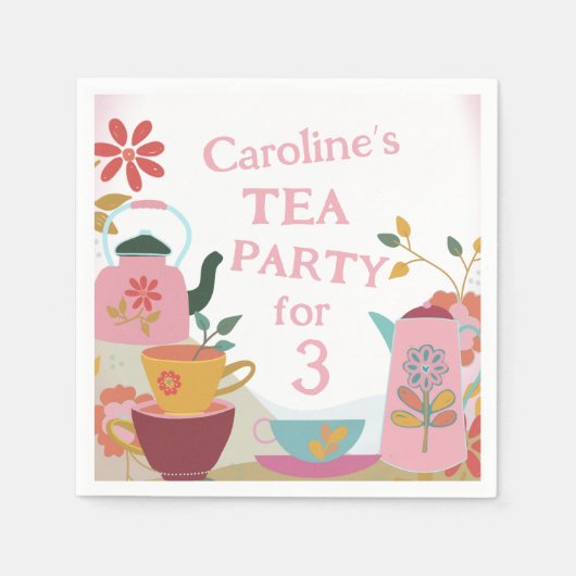 Whimsical Tea voor drie meisjes verjaardag Servet (Voorkant)