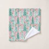 Whimsical Teal Christmas Trees on Pink  Bad Handdoek (Wasdoekje)