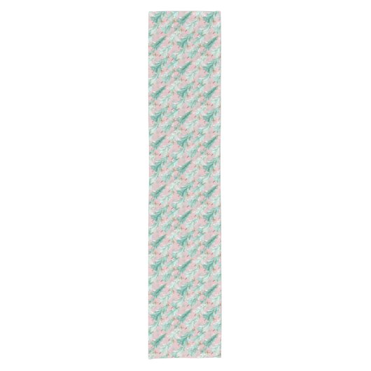 Whimsical Teal Christmas Trees on Pink  Korte Tafelloper (Voorkant)