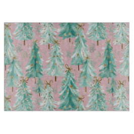 Whimsical Teal Christmas Trees on Pink  Snijplank