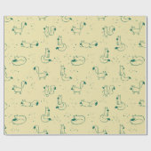 Whimsical Teal Doodle Foxes on Butter Yellow Cadeaupapier (Vlak)