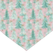 Whimsical Teal Kerstbomen op Roze Tafelkleed (Gekanteld)